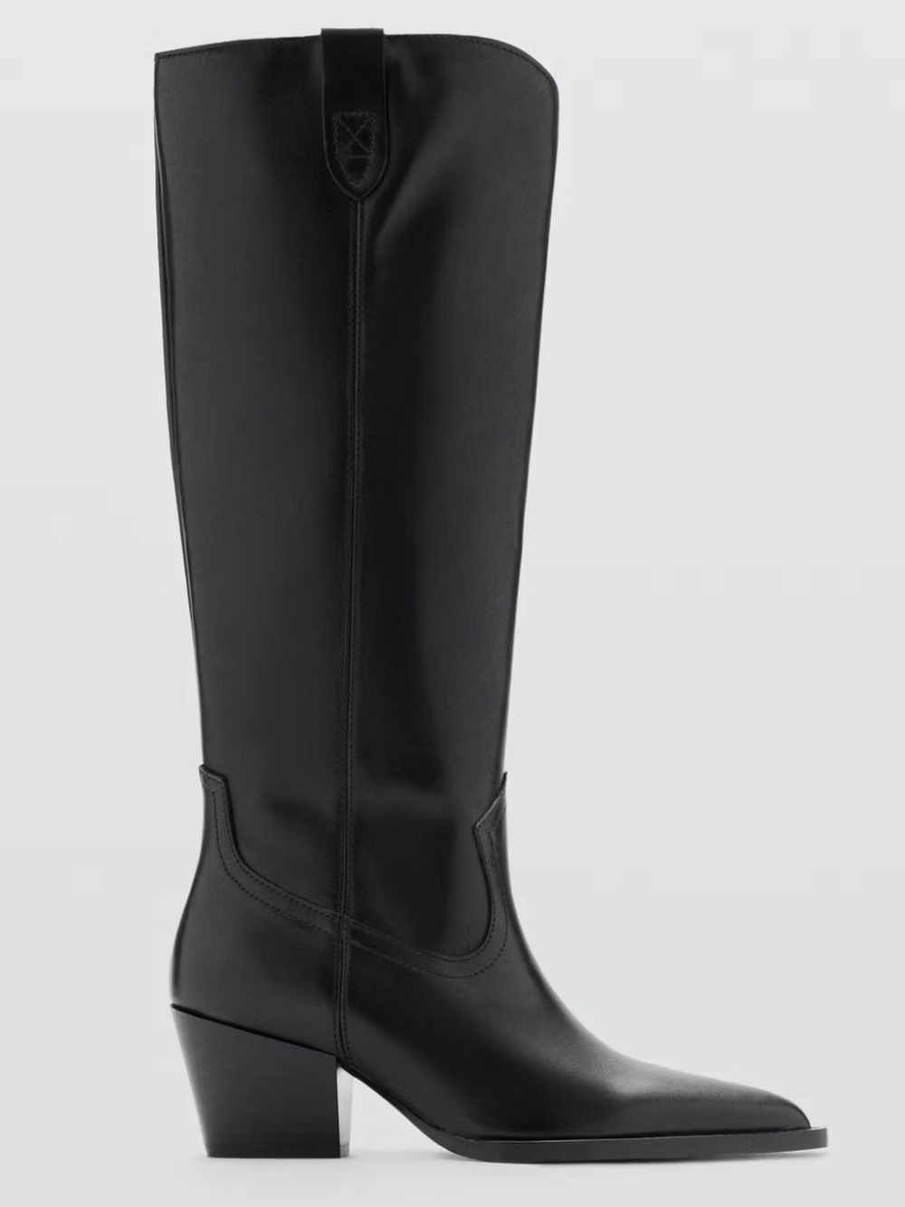 Mango Lorrain Black Leather Pull-On Western Boots New!